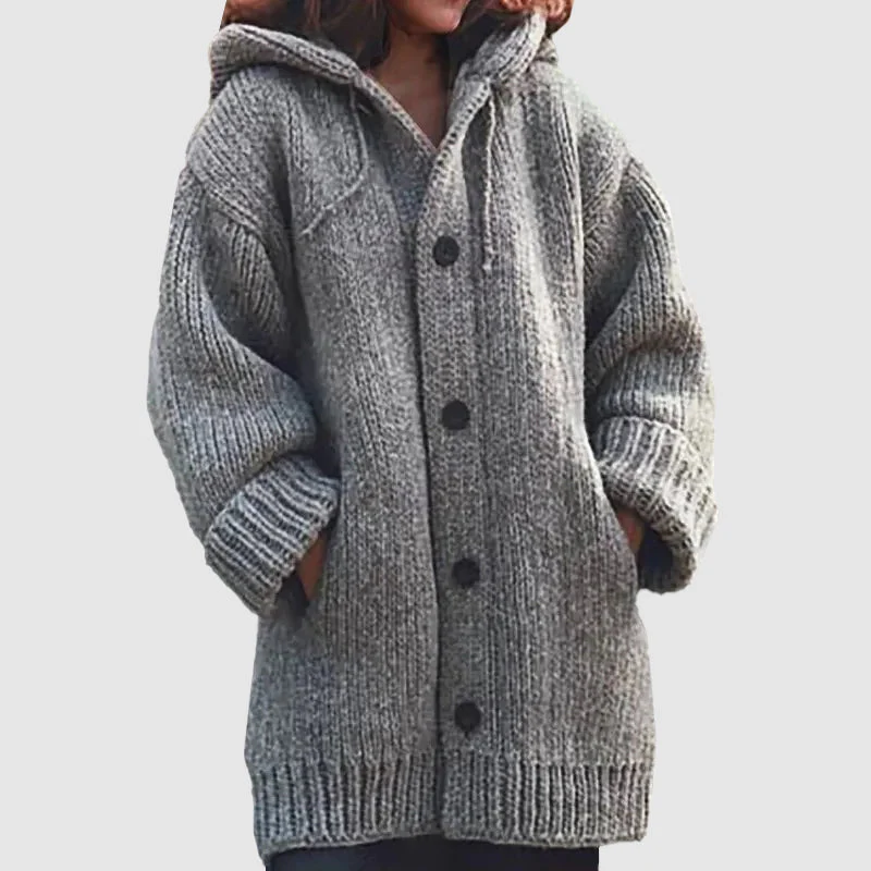Sofia Oversized Hooded Cardigan | Button Front Pockets Cardigan - Image 2