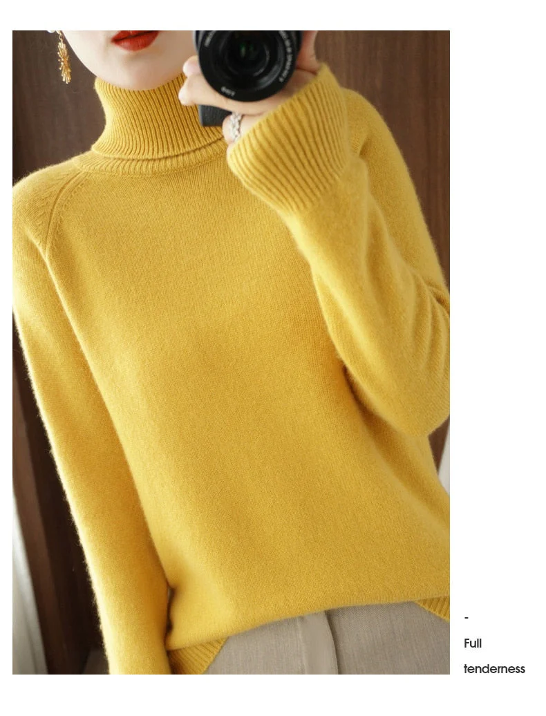 Women's Turtleneck - Soft Wool Blend - Relaxed Fit - Long Sleeves with Ribbed Cuffs - Image 3