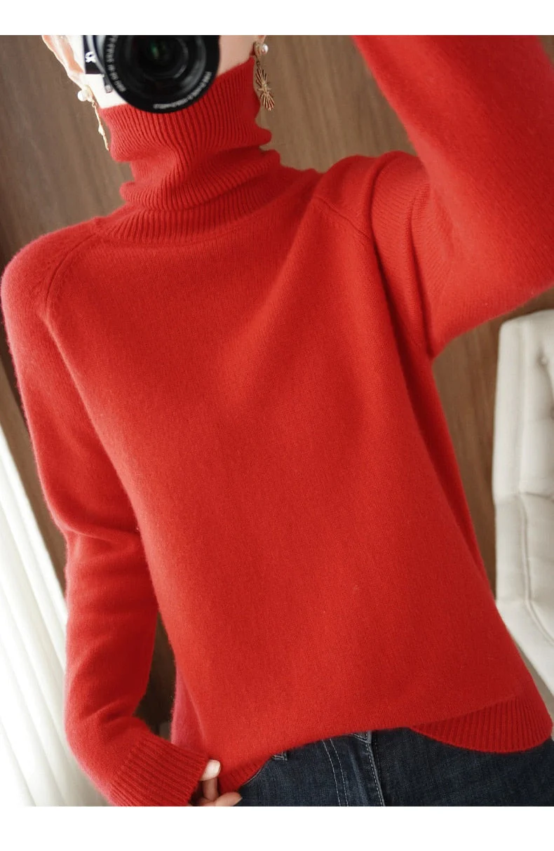 Women's Turtleneck - Soft Wool Blend - Relaxed Fit - Long Sleeves with Ribbed Cuffs - Image 4