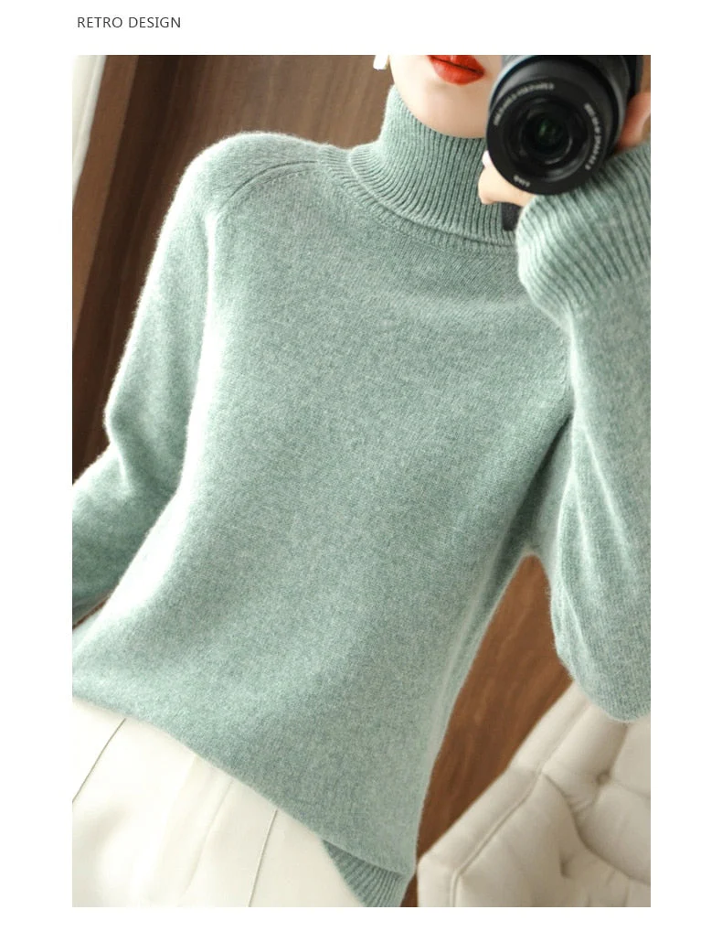 Women's Turtleneck - Soft Wool Blend - Relaxed Fit - Long Sleeves with Ribbed Cuffs - Image 7