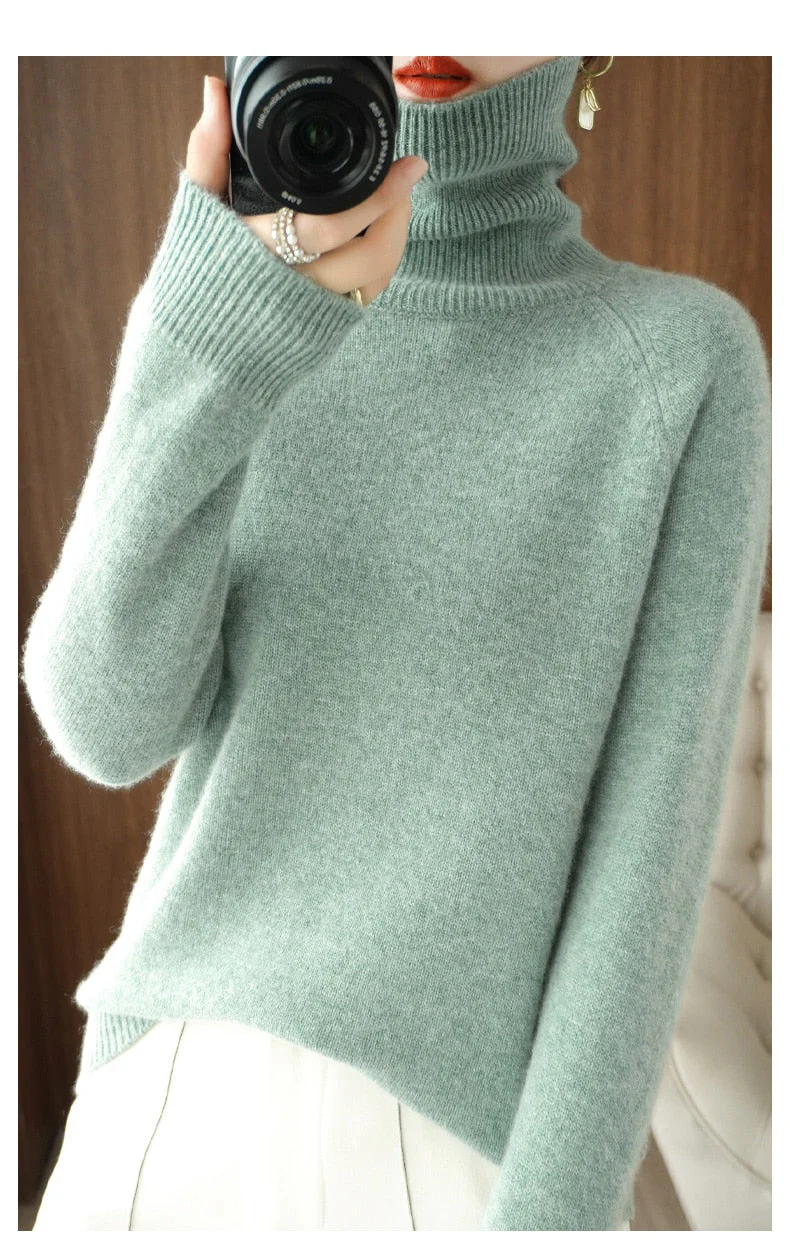 Women's Turtleneck - Soft Wool Blend - Relaxed Fit - Long Sleeves with Ribbed Cuffs - Image 8
