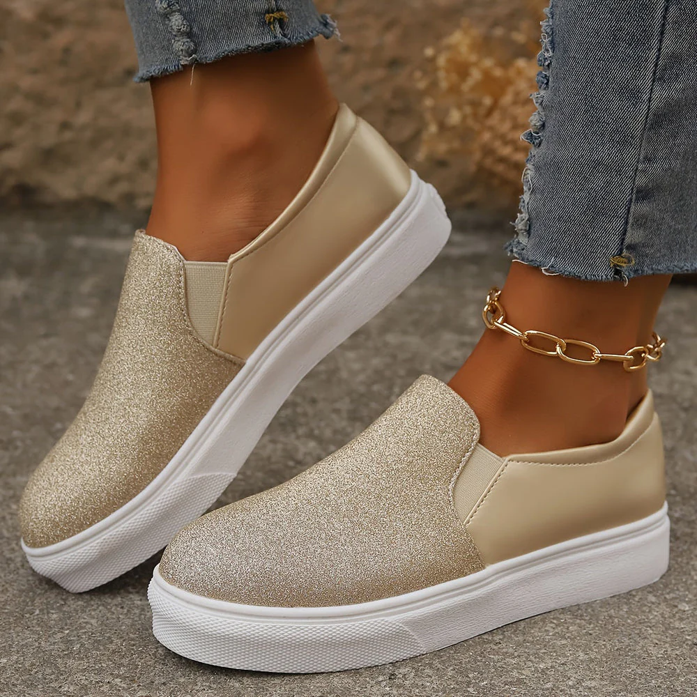 Women's Slip-On Sneakers – Glossy Design – Elastic Insert – Comfortable Fit - Image 2