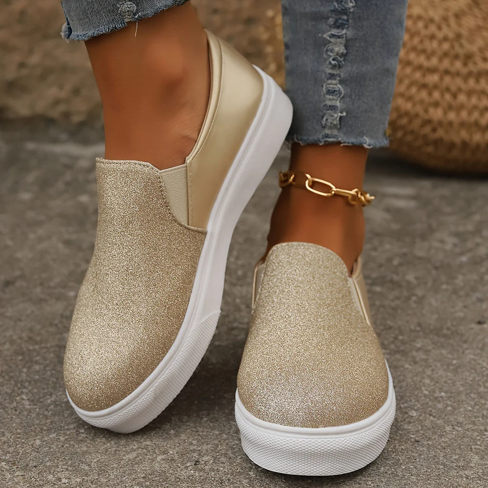 Women's Slip-On Sneakers – Glossy Design – Elastic Insert – Comfortable Fit - Image 3