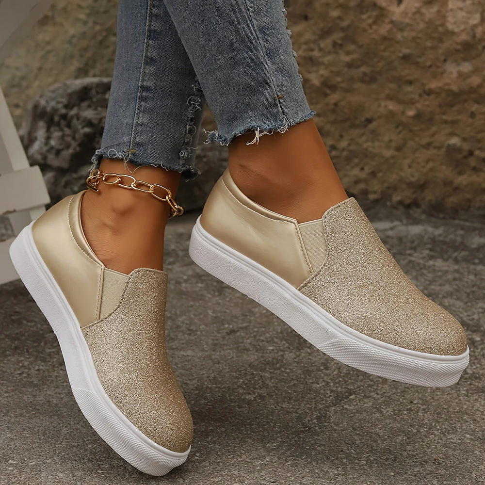 Women's Slip-On Sneakers – Glossy Design – Elastic Insert – Comfortable Fit - Image 4