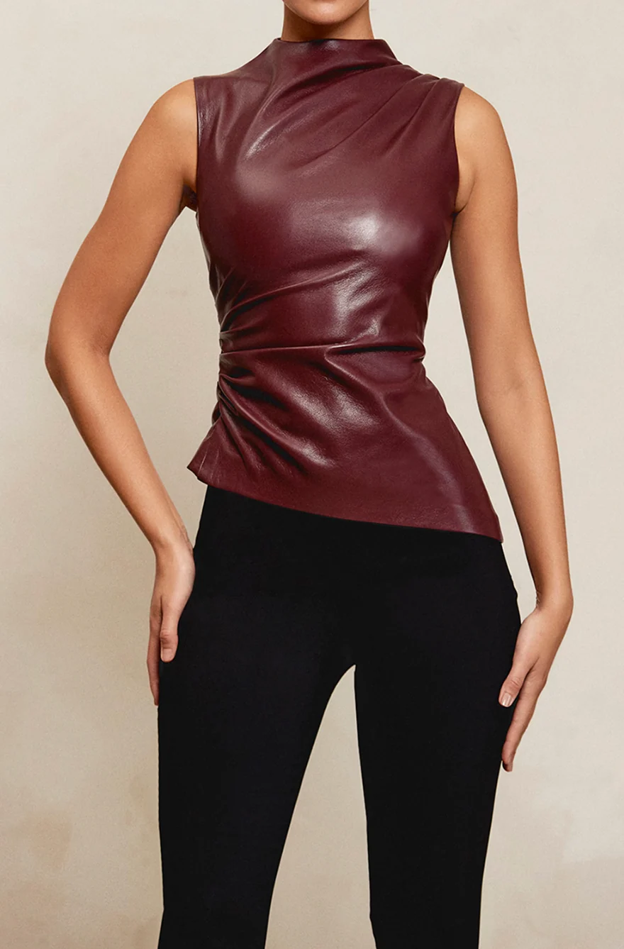 Ladies Leather Top – Sleeveless – High Neck – Slim Fit – Luxury Finish - Image 4