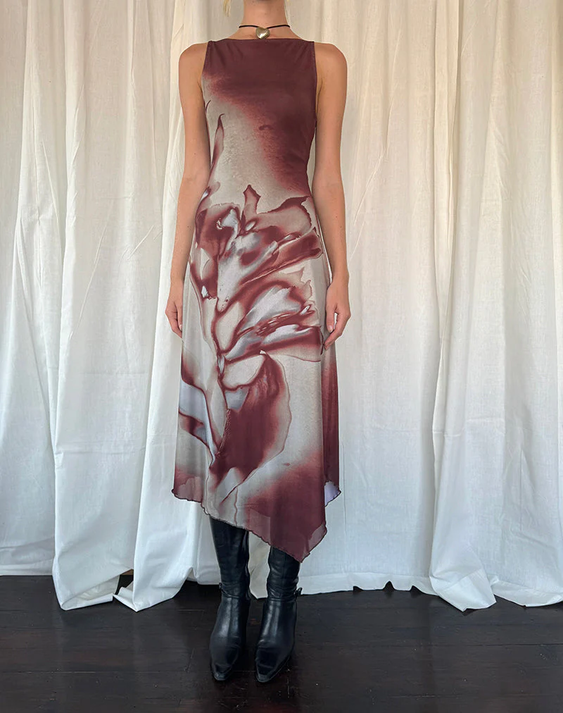 Ladies Asymmetrical Dress - Sleeveless - Handkerchief Hem - High Neck - Abstract Print - Image 2