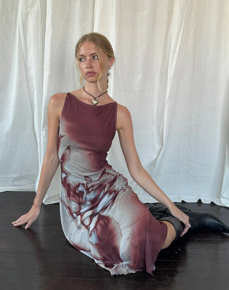 Ladies Asymmetrical Dress - Sleeveless - Handkerchief Hem - High Neck - Abstract Print - Image 3