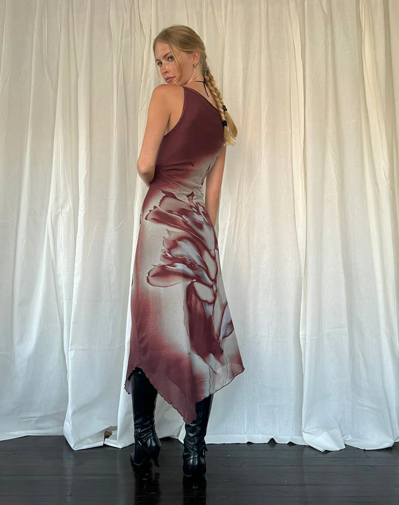 Ladies Asymmetrical Dress - Sleeveless - Handkerchief Hem - High Neck - Abstract Print - Image 4