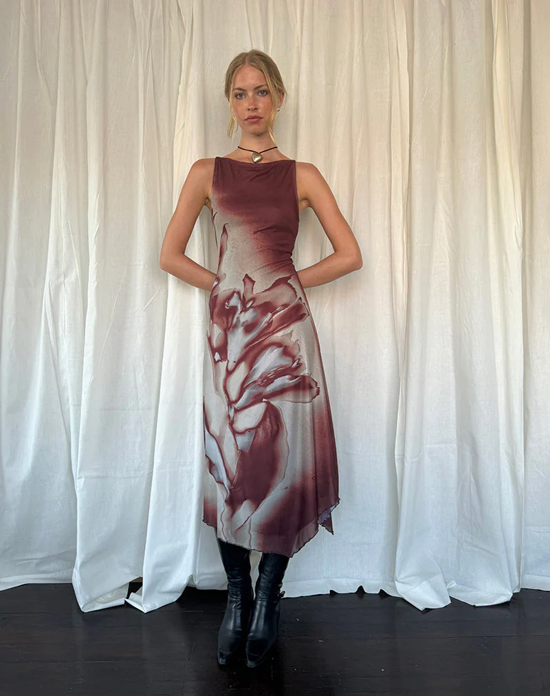 Ladies Asymmetrical Dress - Sleeveless - Handkerchief Hem - High Neck - Abstract Print - Image 5
