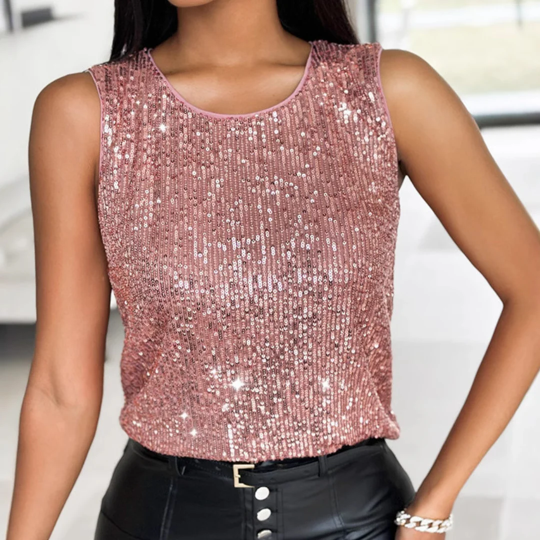 Ladies Top – Sleeveless With Sequins – Round Neck – Slim Fit – Festive Look - Image 3