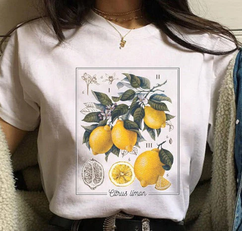 Women's T-shirt – Cotton – Graphic Lemon Print – Round Neck – Short Sleeve – Casual Style - Image 4