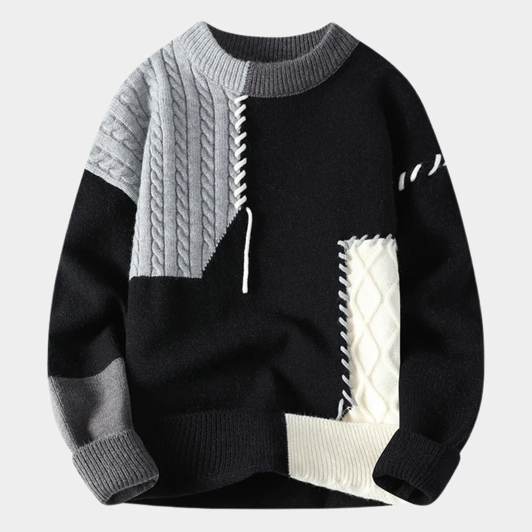 Unisex Sweater – Patchwork Design – Round Neck – Ribbed Edges – Artisanal Details - Image 3
