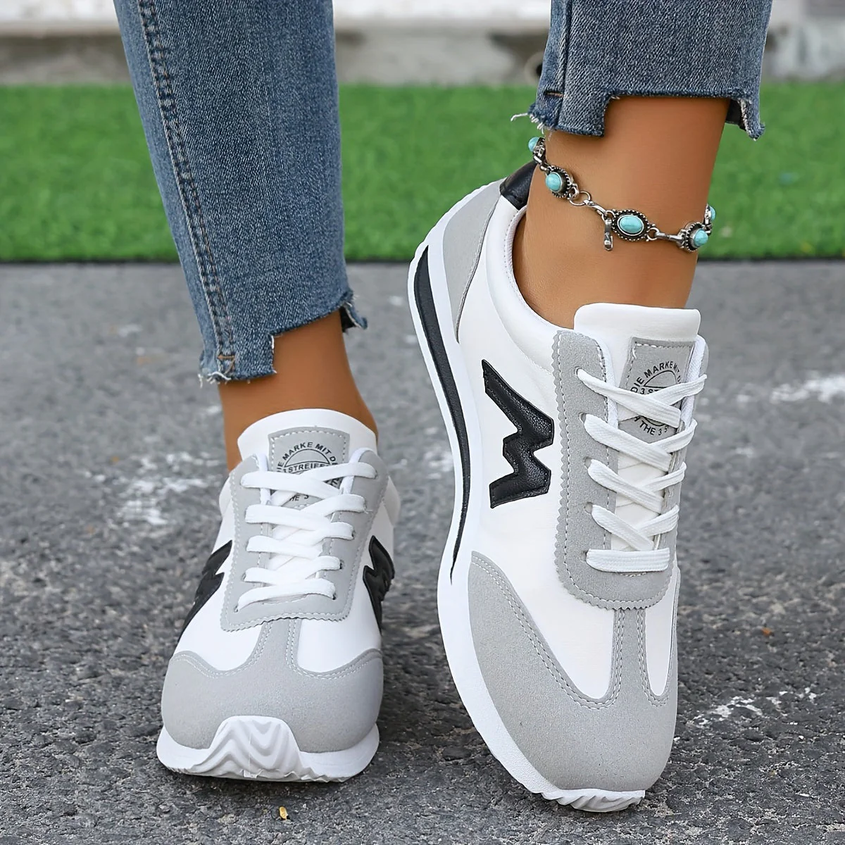 Women's Sneakers - Suede Accents - Comfortable - Anti-Slip Sole - Lace-Up Closure - Image 2