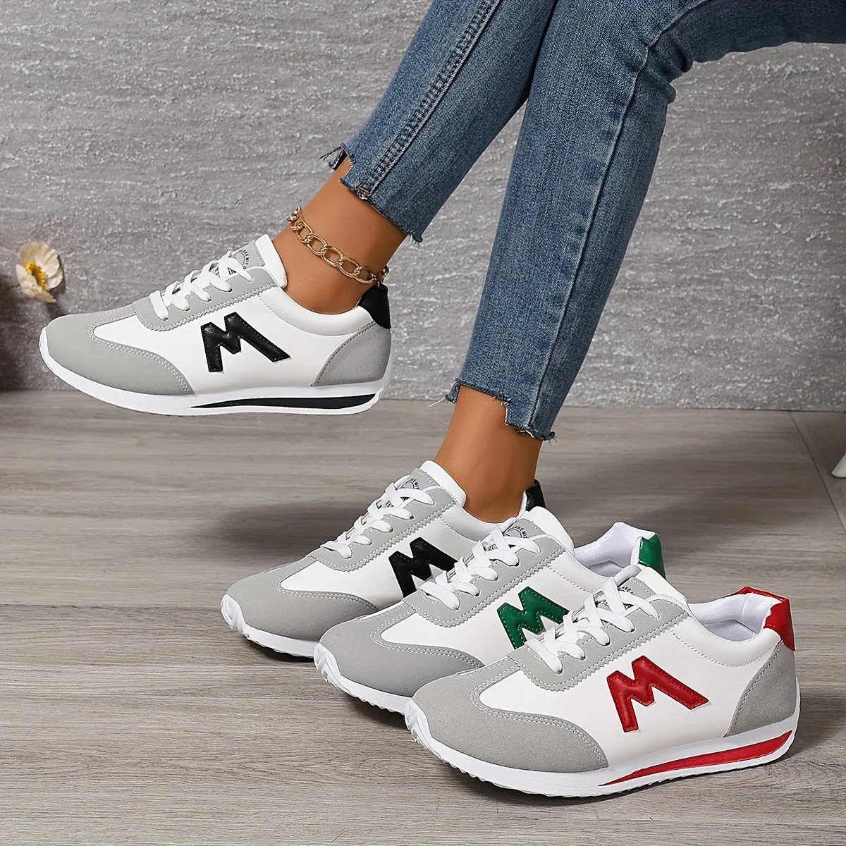 Women's Sneakers - Suede Accents - Comfortable - Anti-Slip Sole - Lace-Up Closure - Image 3