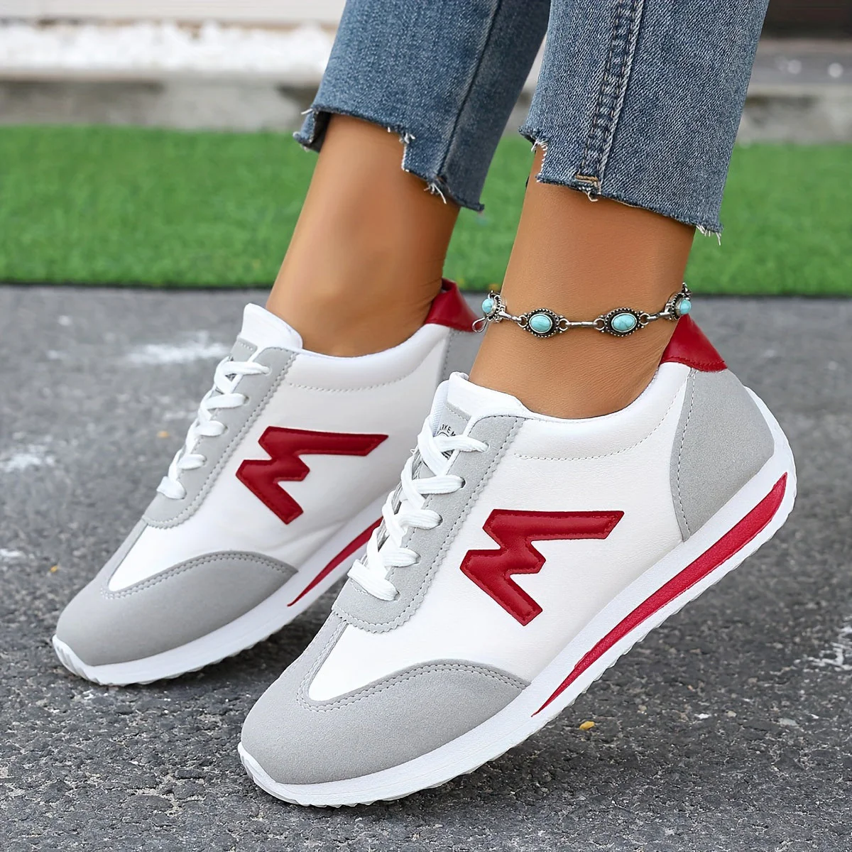 Women's Sneakers - Suede Accents - Comfortable - Anti-Slip Sole - Lace-Up Closure - Image 6