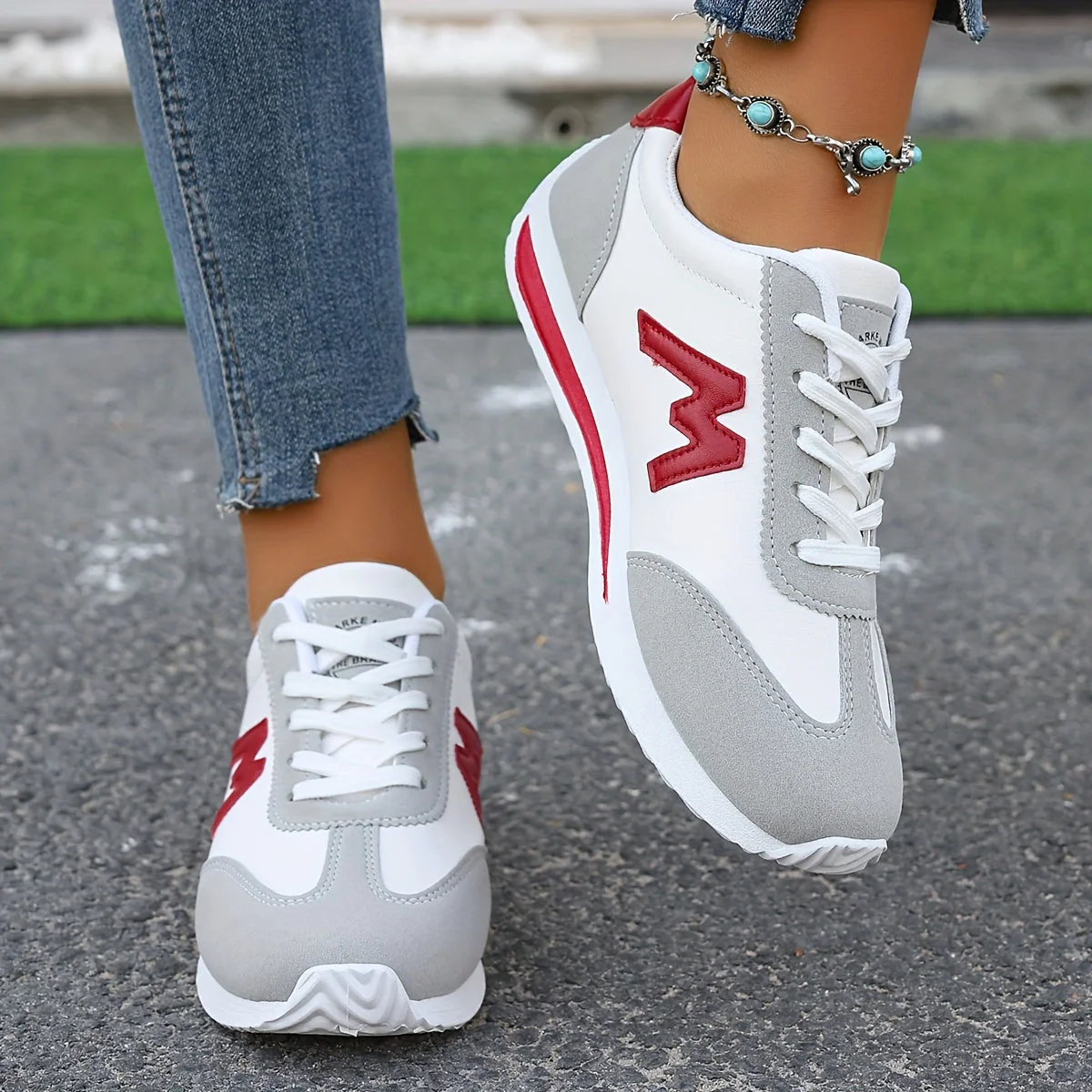 Women's Sneakers - Suede Accents - Comfortable - Anti-Slip Sole - Lace-Up Closure - Image 8