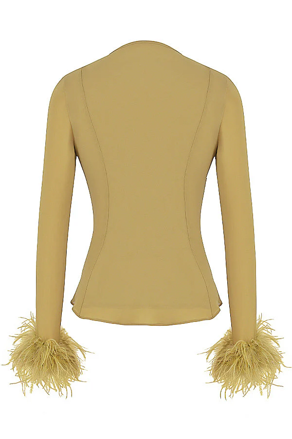 Ladies Top - Deep V-Neck - Bow Detail - Long Sleeves - Luxurious Feather Accent - Image 7