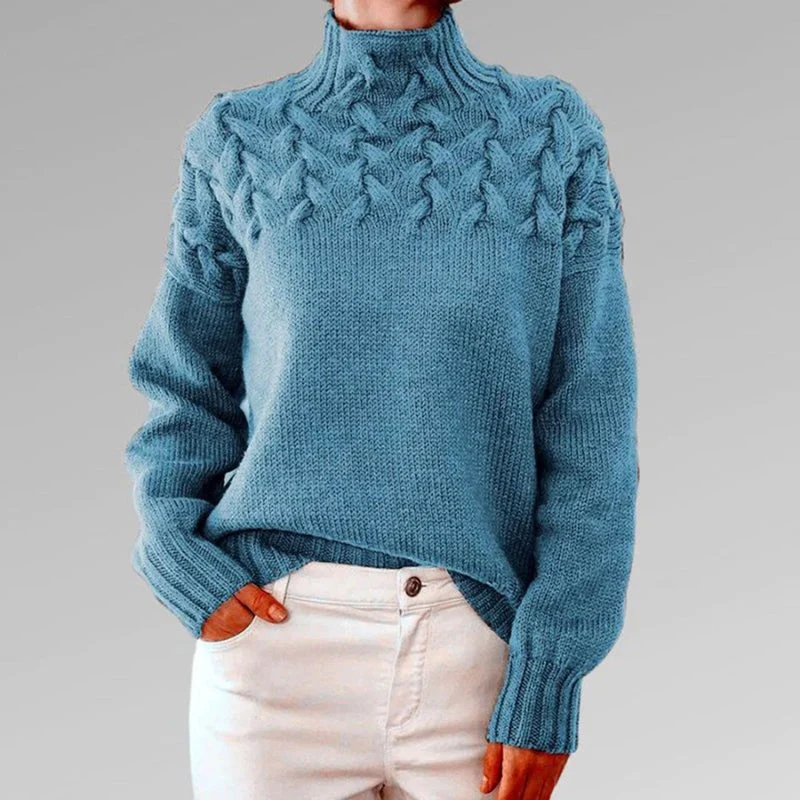 Women's Sweater – High Neck – Cable Knit – Fine Knit – Comfortable Fit - Image 2