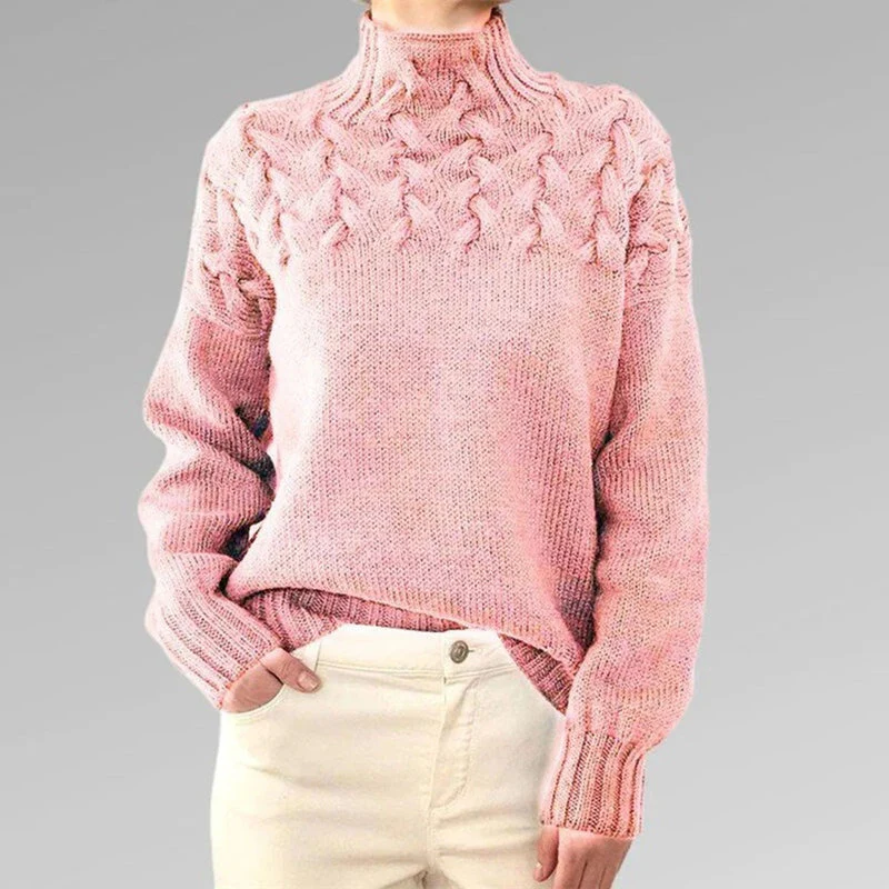 Women's Sweater – High Neck – Cable Knit – Fine Knit – Comfortable Fit - Image 4