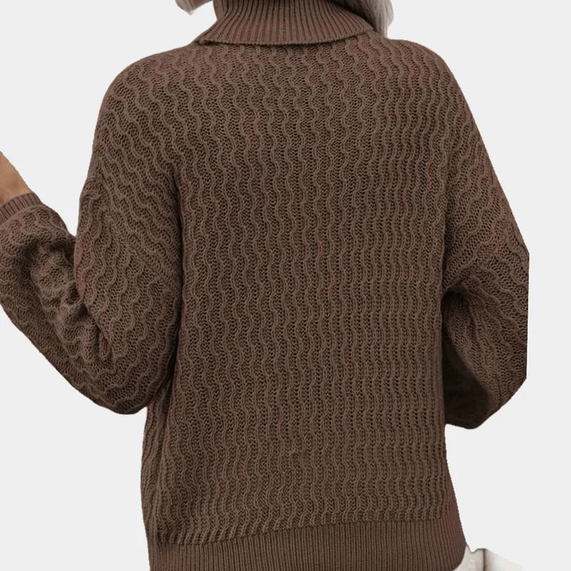 Women's Knitted Sweater – Turtleneck – Oversized Fit – Ribbed Texture – Long Sleeve - Image 2