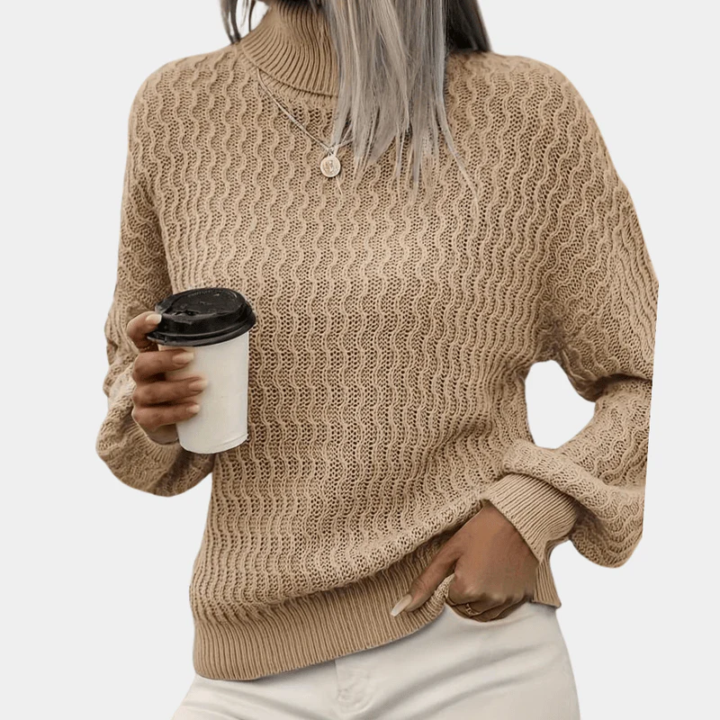 Women's Knitted Sweater – Turtleneck – Oversized Fit – Ribbed Texture – Long Sleeve - Image 3