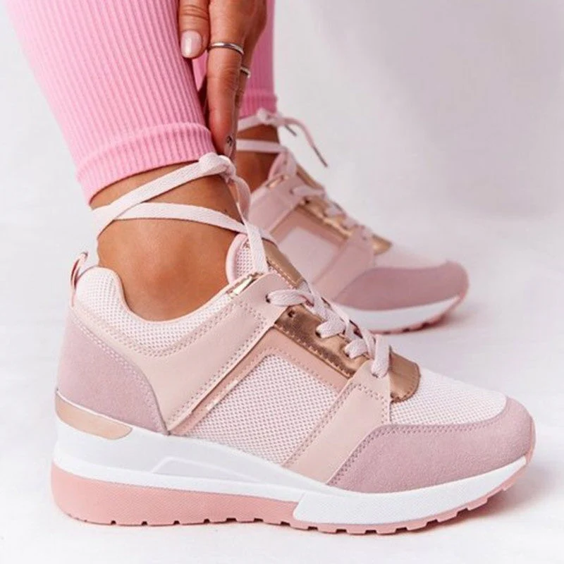 Ladies Wedge Sneakers - Breathable Leather-Look - Metal Accents - Comfort Sole - Image 2