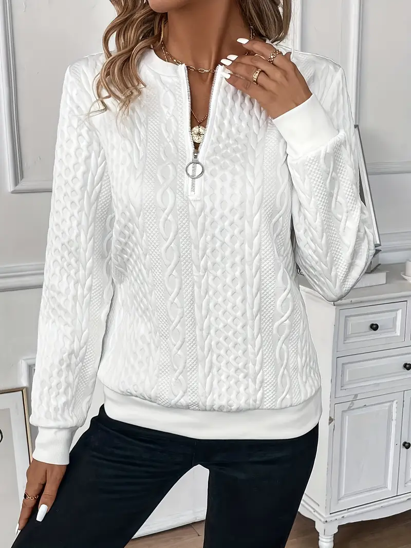 Women's Sweater - Cable Knit - Round Neck - Long Sleeve - Zipper with Ringpull - Image 6