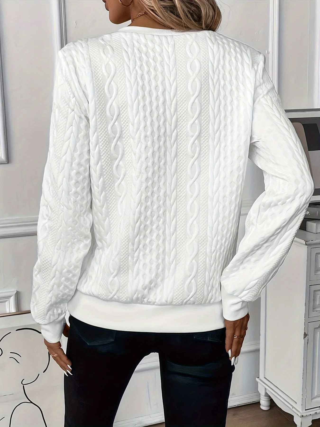 Women's Sweater - Cable Knit - Round Neck - Long Sleeve - Zipper with Ringpull - Image 8