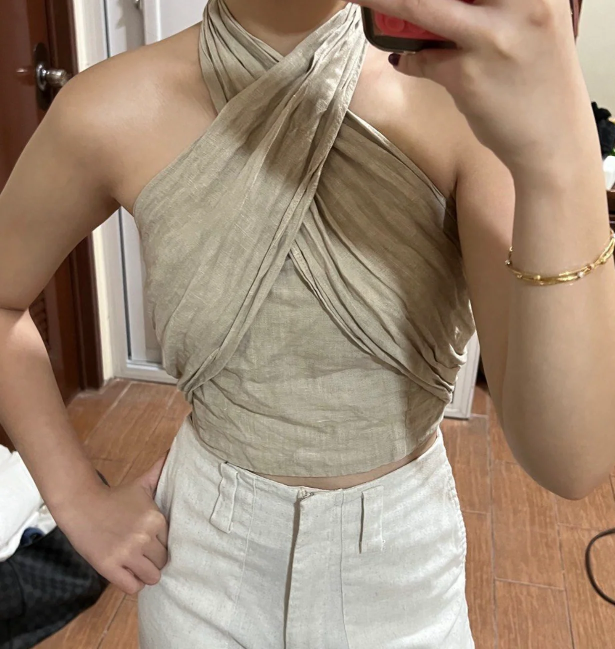 Women's Haltertop – Crisscross Design – Sleeveless – Fitted – Breathable Cotton/Linen - Image 3