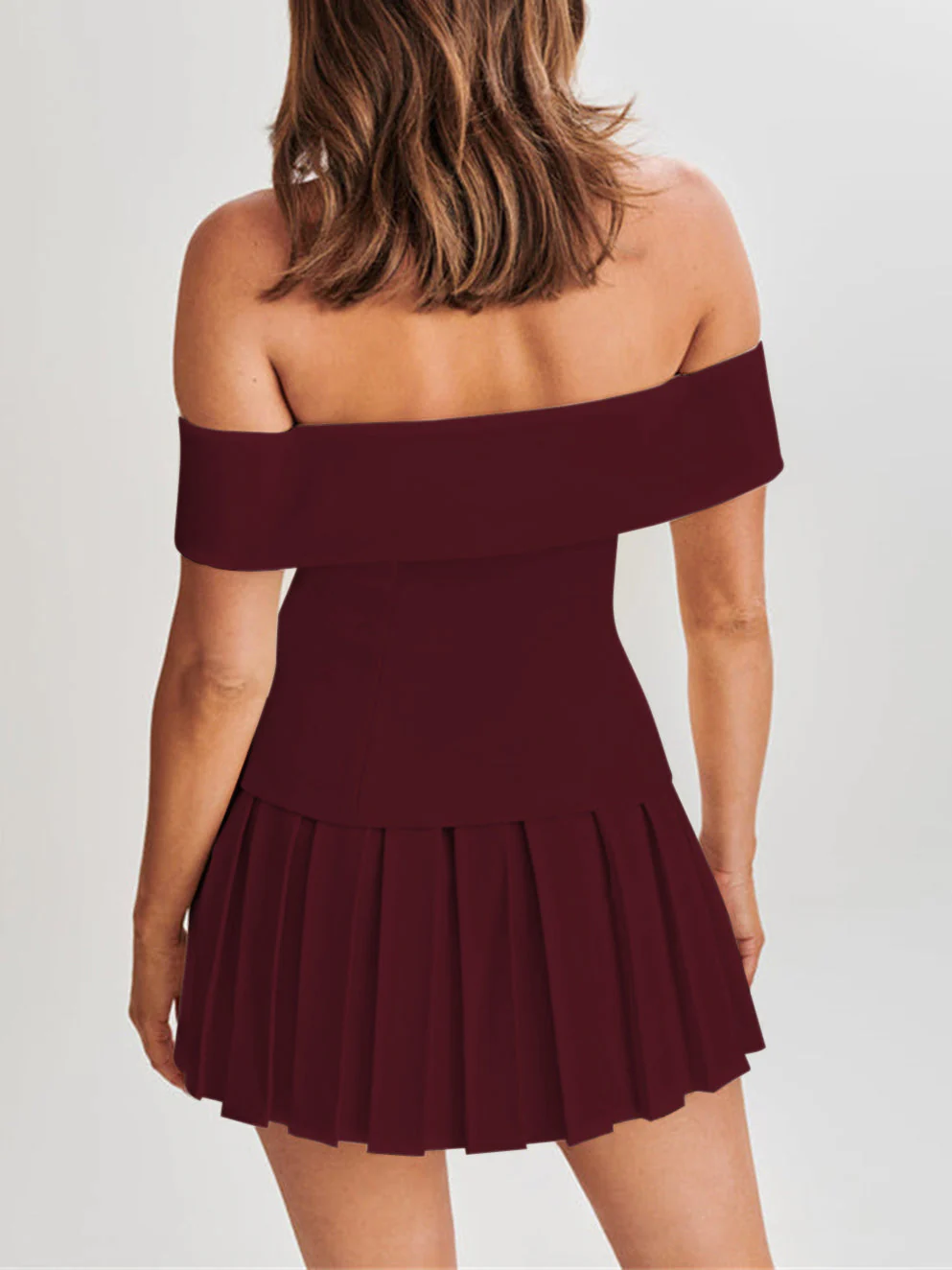 Ladies Off-Shoulder Dress - Double Knotted - Pleated Skirt - Elegant Fit - Image 3