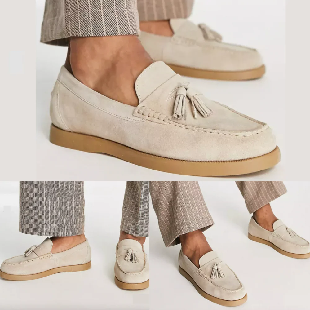 Men's Loafers - Suede - With Tassels - Slip-On - Classic Design - Comfort Sole - Image 3