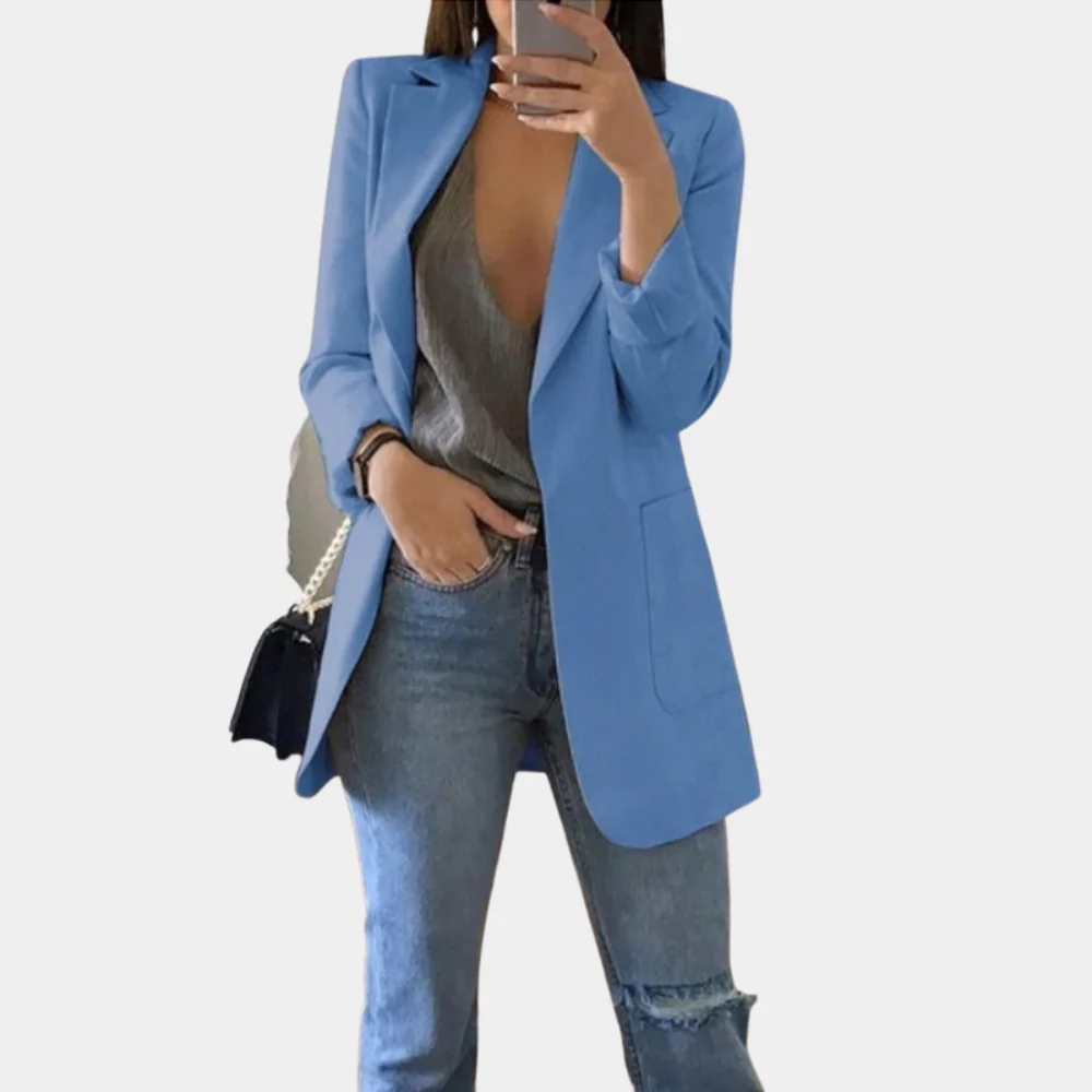 Ladies Blazer - Fitted Model - Mid-length - Single-breasted - Flap Pockets - Notch Lapel - Image 2