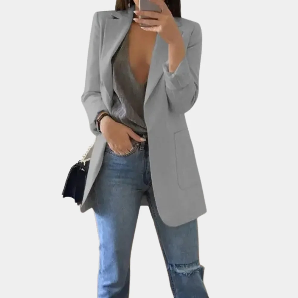 Ladies Blazer - Fitted Model - Mid-length - Single-breasted - Flap Pockets - Notch Lapel - Image 3