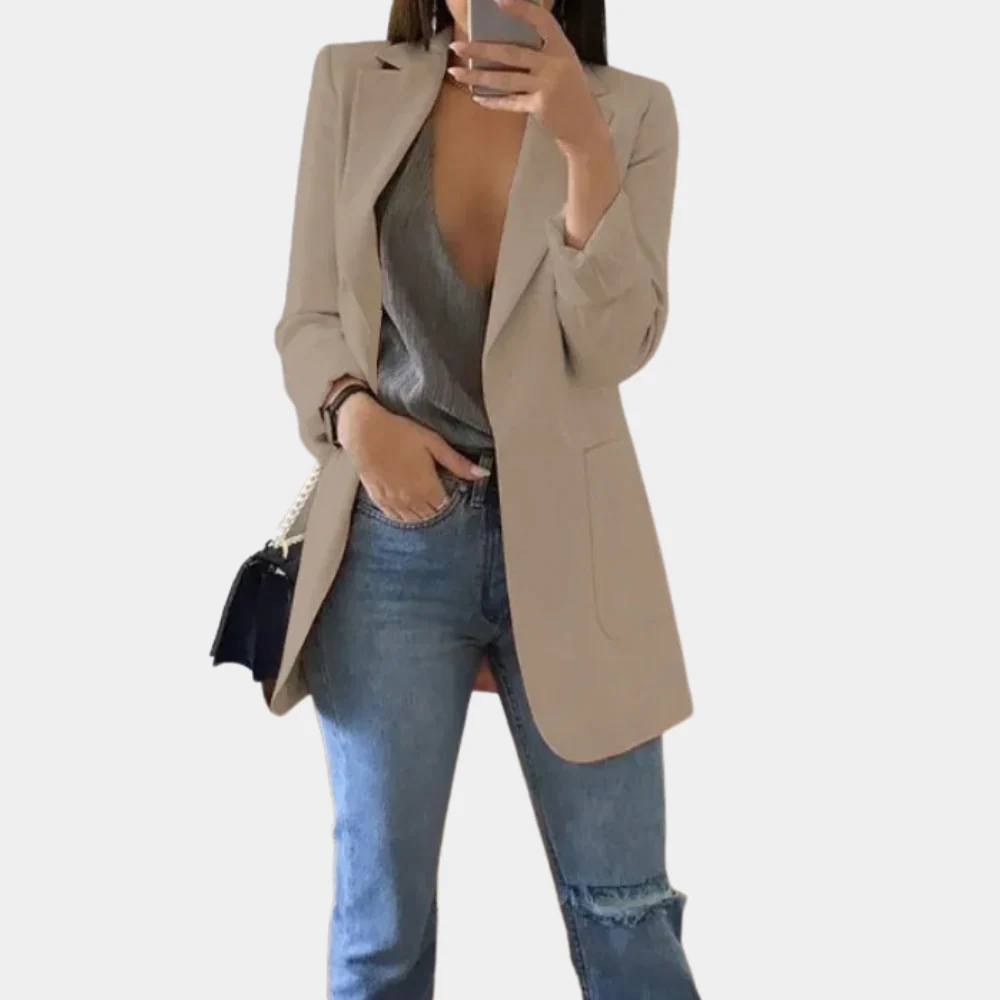 Ladies Blazer - Fitted Model - Mid-length - Single-breasted - Flap Pockets - Notch Lapel - Image 4