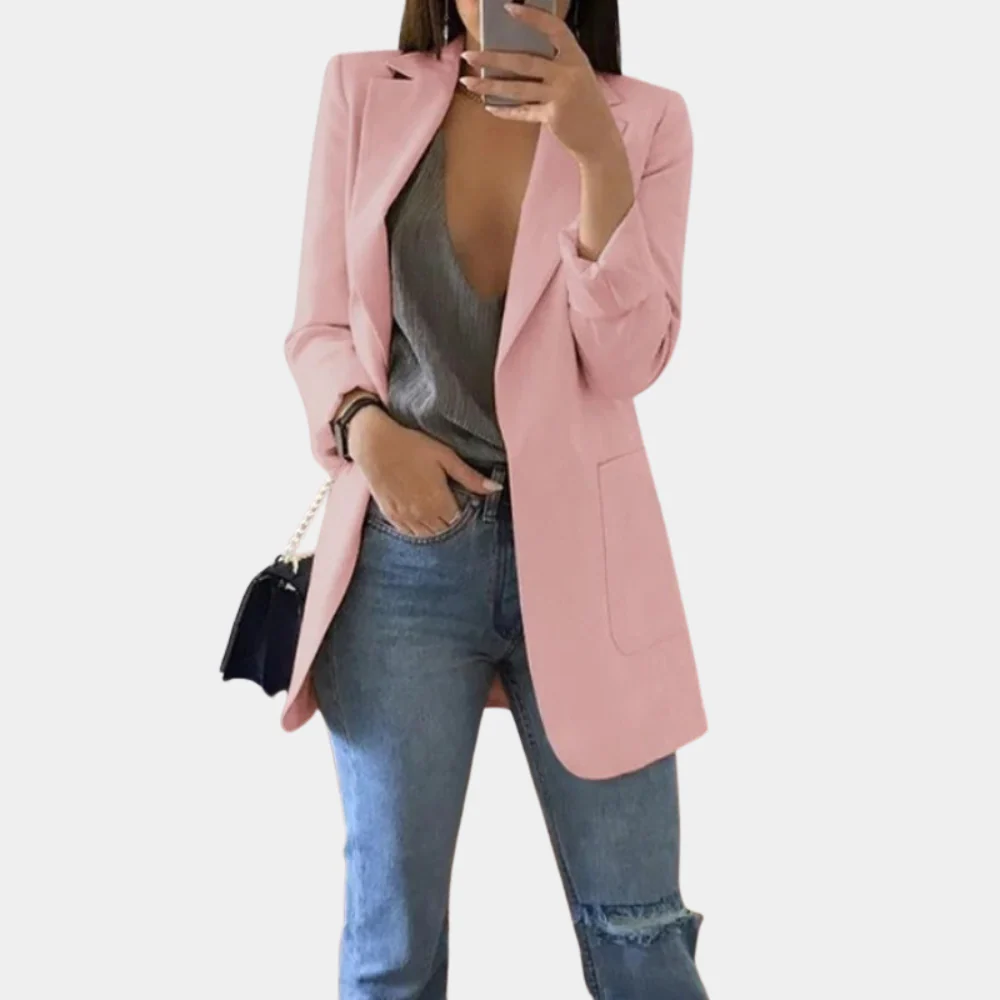 Ladies Blazer - Fitted Model - Mid-length - Single-breasted - Flap Pockets - Notch Lapel - Image 5