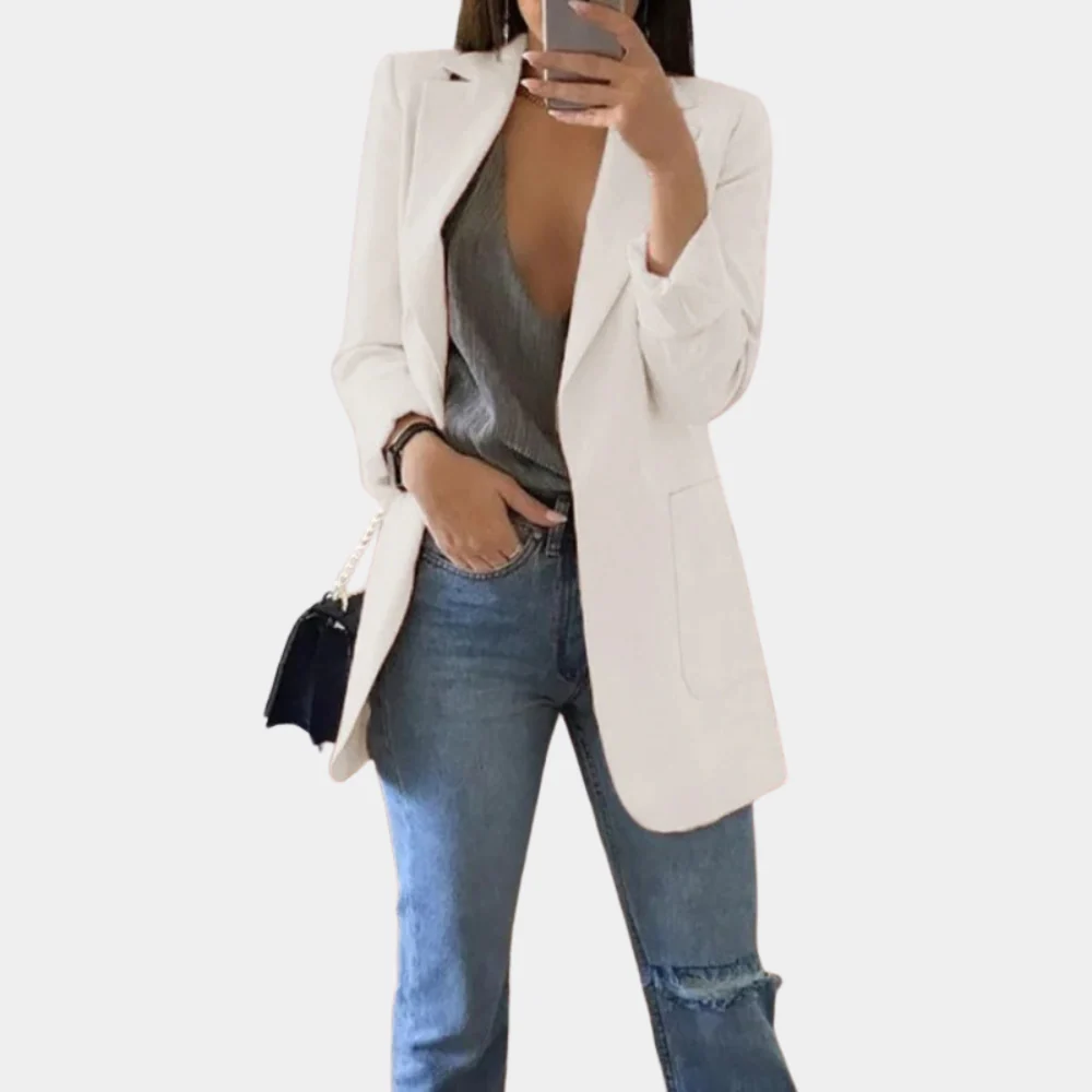 Ladies Blazer - Fitted Model - Mid-length - Single-breasted - Flap Pockets - Notch Lapel - Image 6