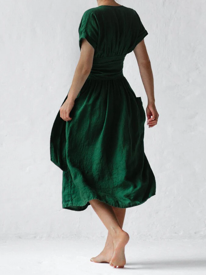Ladies Wrap Dress - Midi Length - Short Sleeves - Waist Belt - With Pockets - Image 7