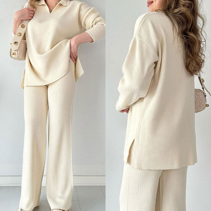 Ladies Lounge Set – Knitted Sweater with V-neck – Relaxed Fit – Straight Pants – Comfort Fit - Image 5