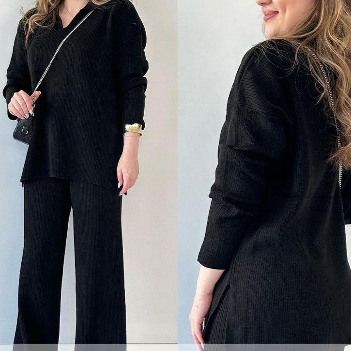 Ladies Lounge Set – Knitted Sweater with V-neck – Relaxed Fit – Straight Pants – Comfort Fit - Image 6
