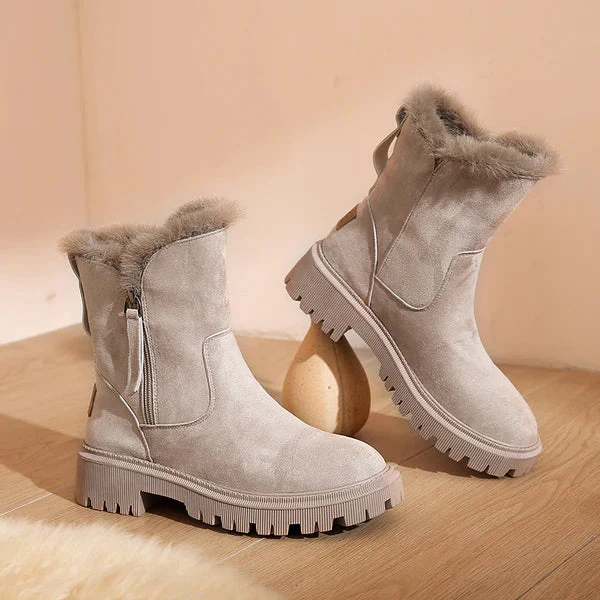 Women's Ankle Boots - Suede With Fur Lining - Sturdy Sole - Zipper Closure - Comfort Fit - Image 2