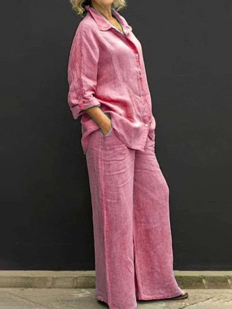Women's Set - Linen Blouse and Wide Pants - Breathable - Casual Comfort Fit - Image 2