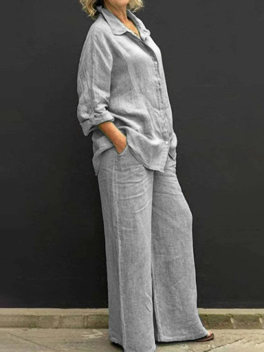 Women's Set - Linen Blouse and Wide Pants - Breathable - Casual Comfort Fit - Image 4