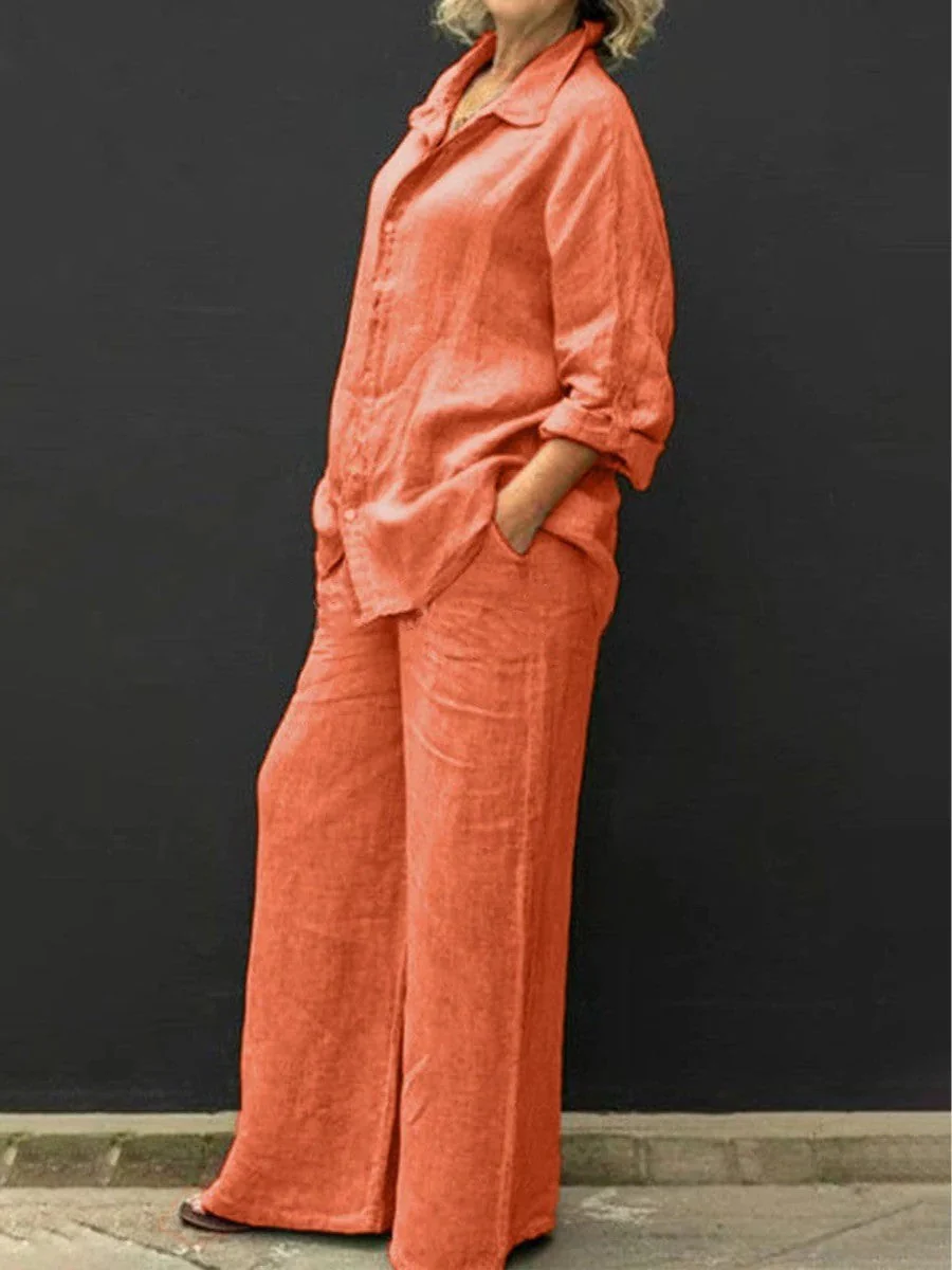 Women's Set - Linen Blouse and Wide Pants - Breathable - Casual Comfort Fit - Image 7