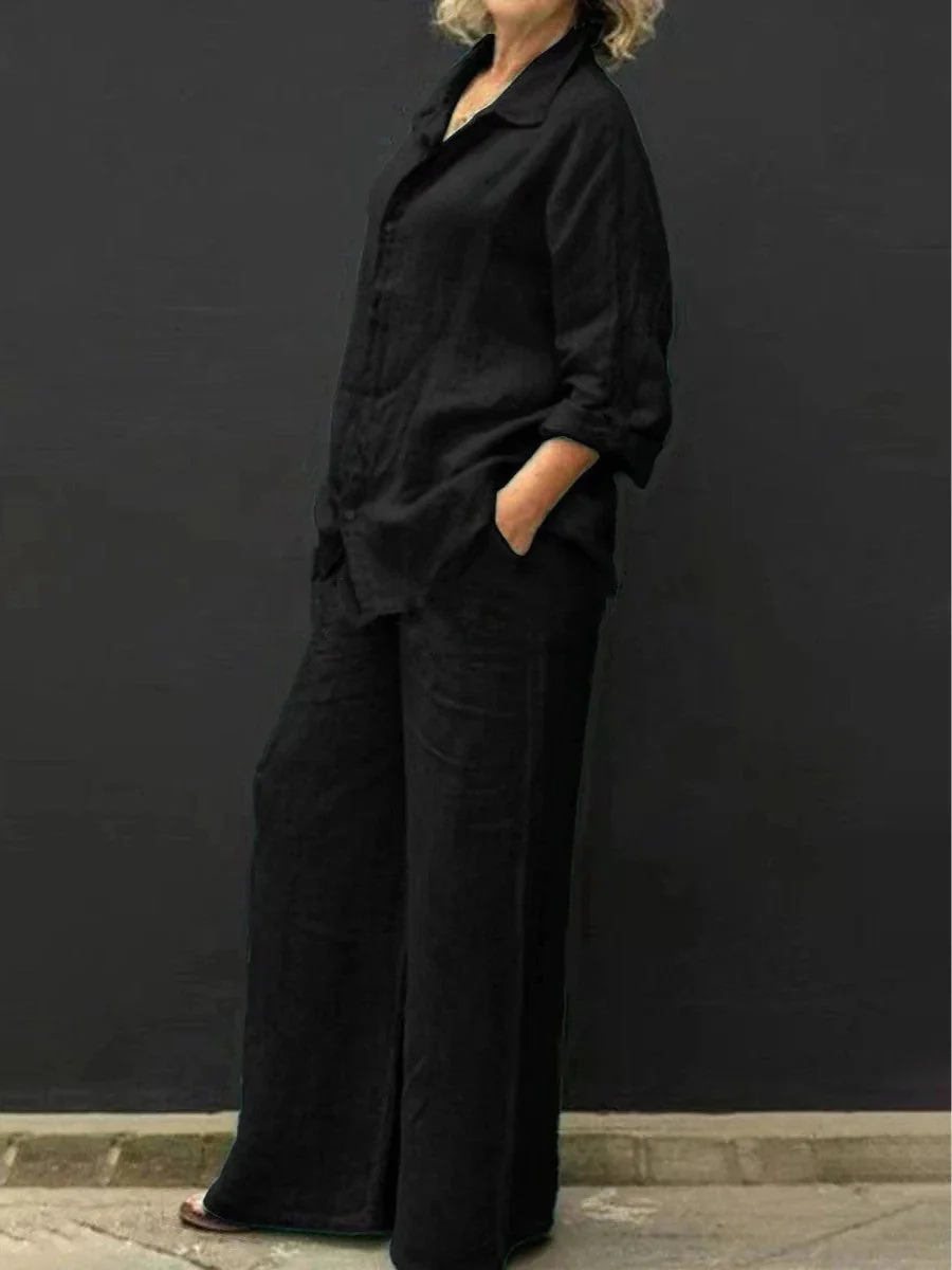 Women's Set - Linen Blouse and Wide Pants - Breathable - Casual Comfort Fit - Image 8