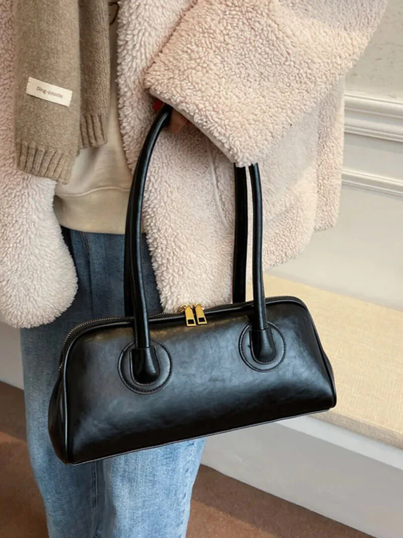 Ladies Shoulder Bag - Genuine Leather - Structured Model - Zip Closure - Timeless Design - Image 4