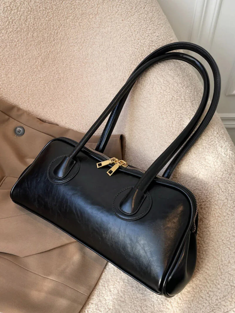 Ladies Shoulder Bag - Genuine Leather - Structured Model - Zip Closure - Timeless Design - Image 5
