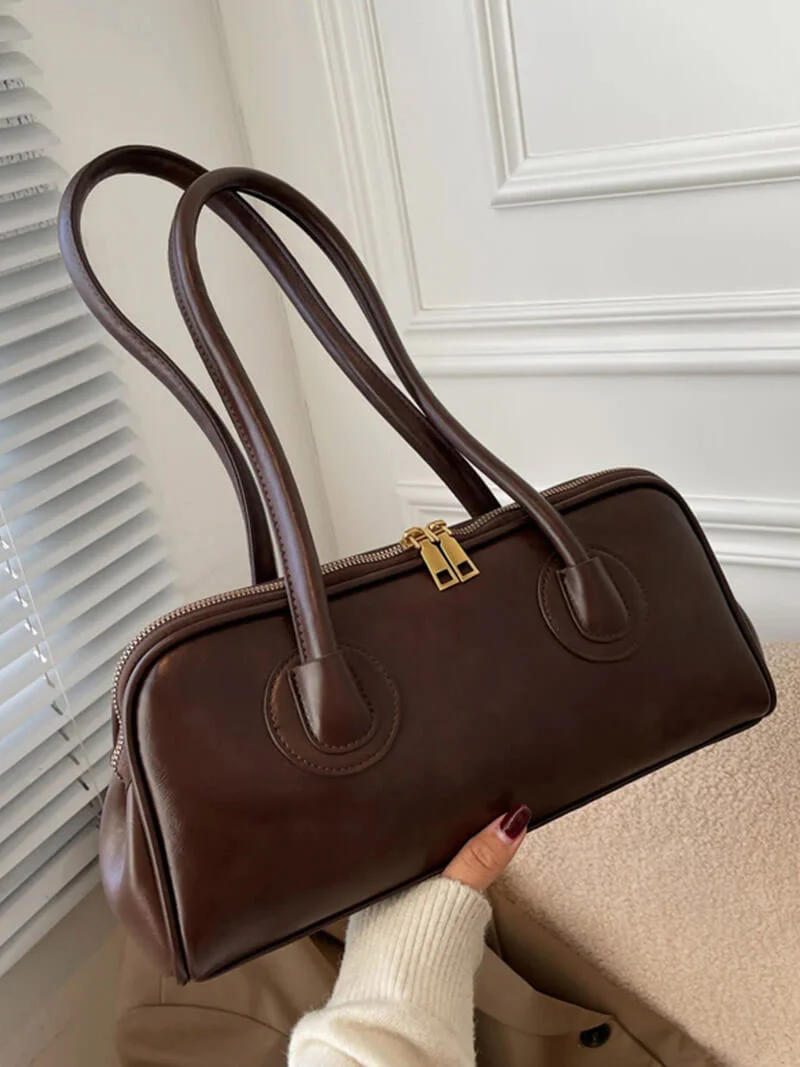 Ladies Shoulder Bag - Genuine Leather - Structured Model - Zip Closure - Timeless Design - Image 6