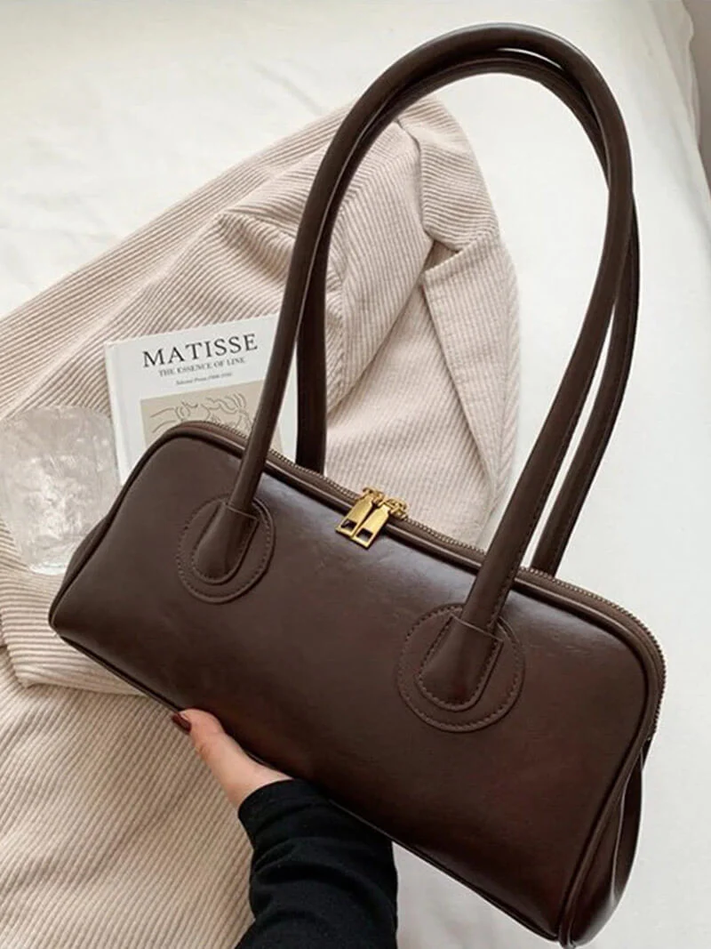 Ladies Shoulder Bag - Genuine Leather - Structured Model - Zip Closure - Timeless Design - Image 7