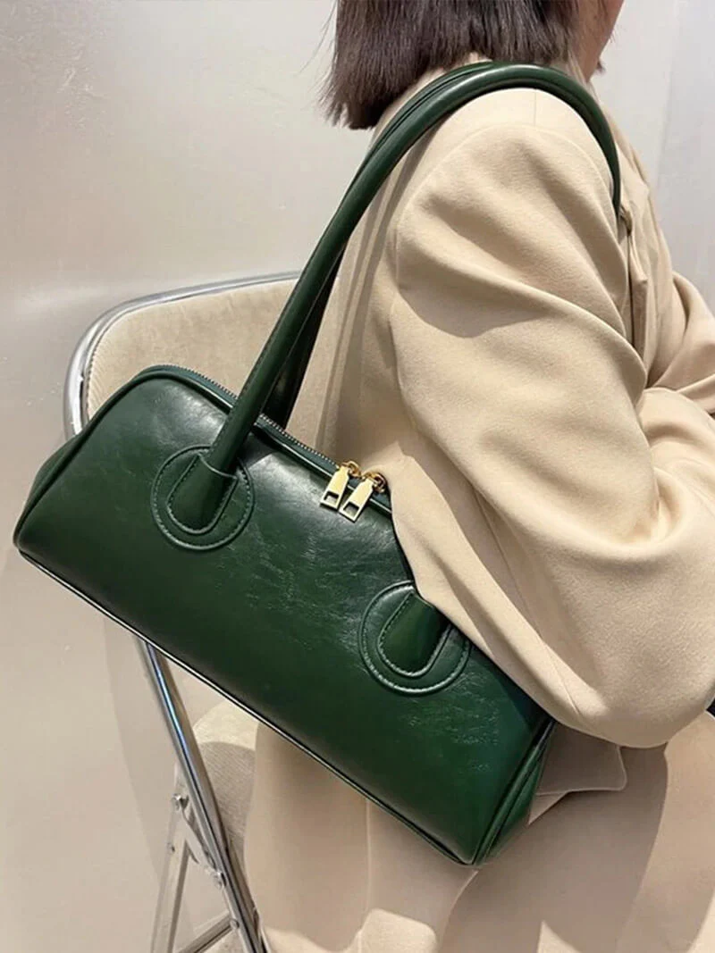 Ladies Shoulder Bag - Genuine Leather - Structured Model - Zip Closure - Timeless Design - Image 8