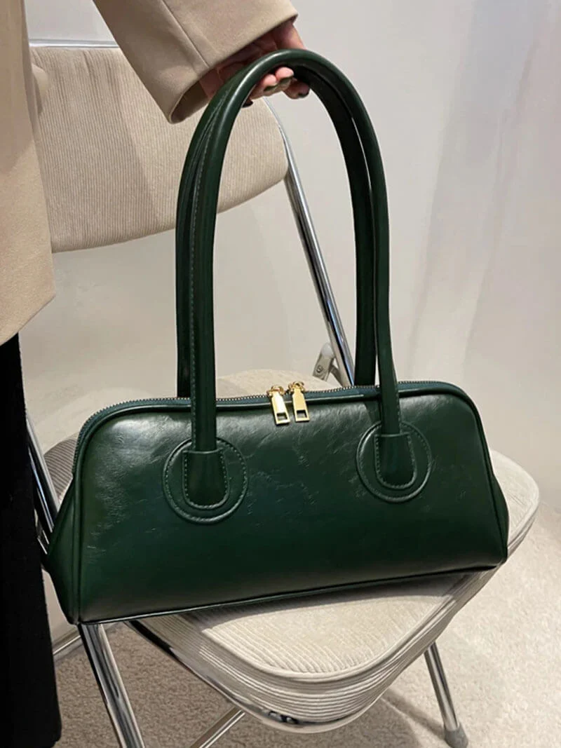 Ladies Shoulder Bag - Genuine Leather - Structured Model - Zip Closure - Timeless Design - Image 9